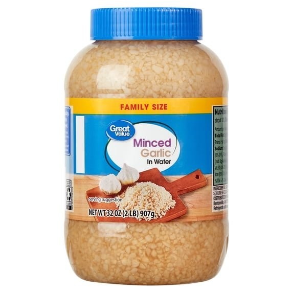 Great Value Family Size Minced Garlic in Water 32 oz Jar Shelf Stable