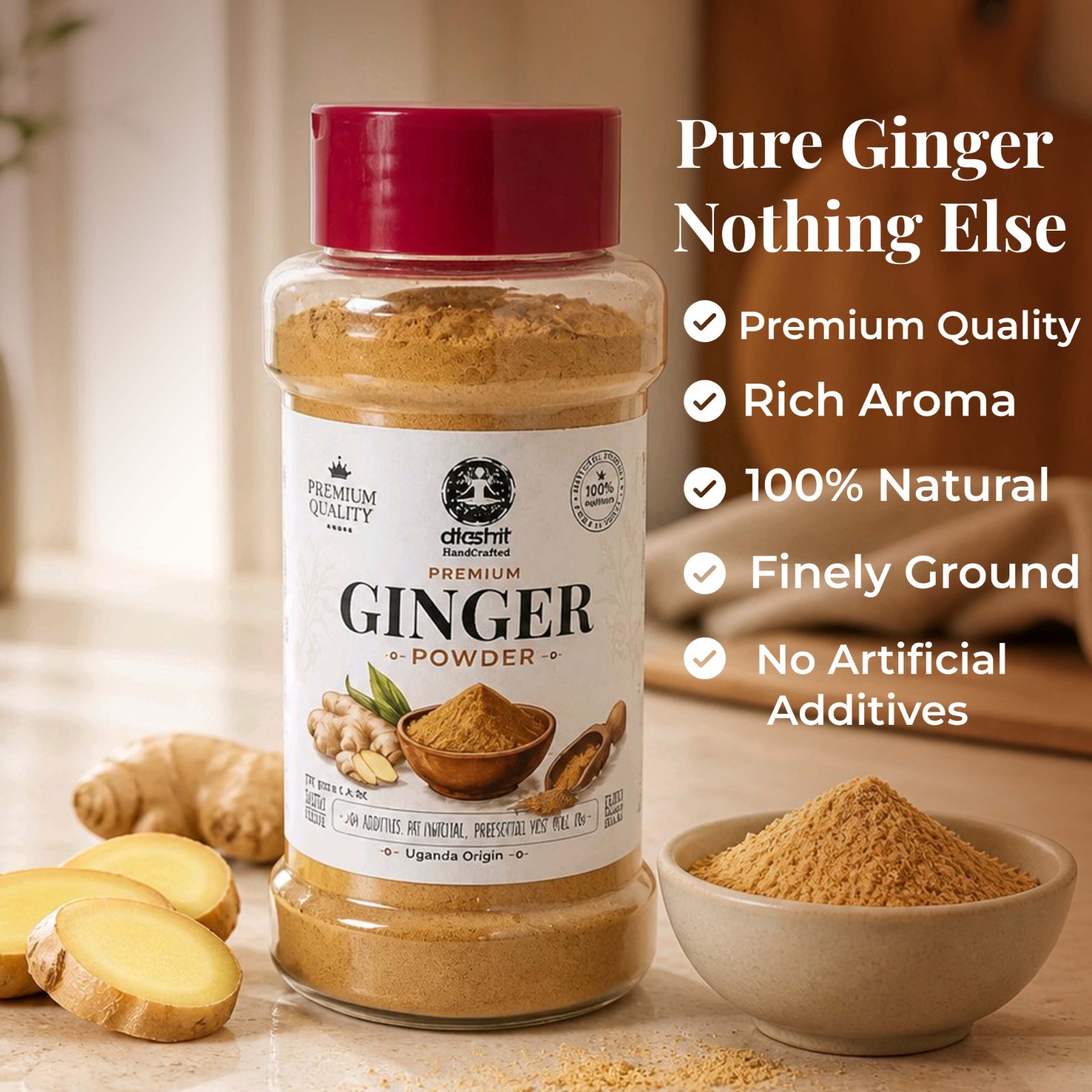 100% Pure Ginger Powder 4 Oz – Finely Ground Ginger Spice with No Additives
