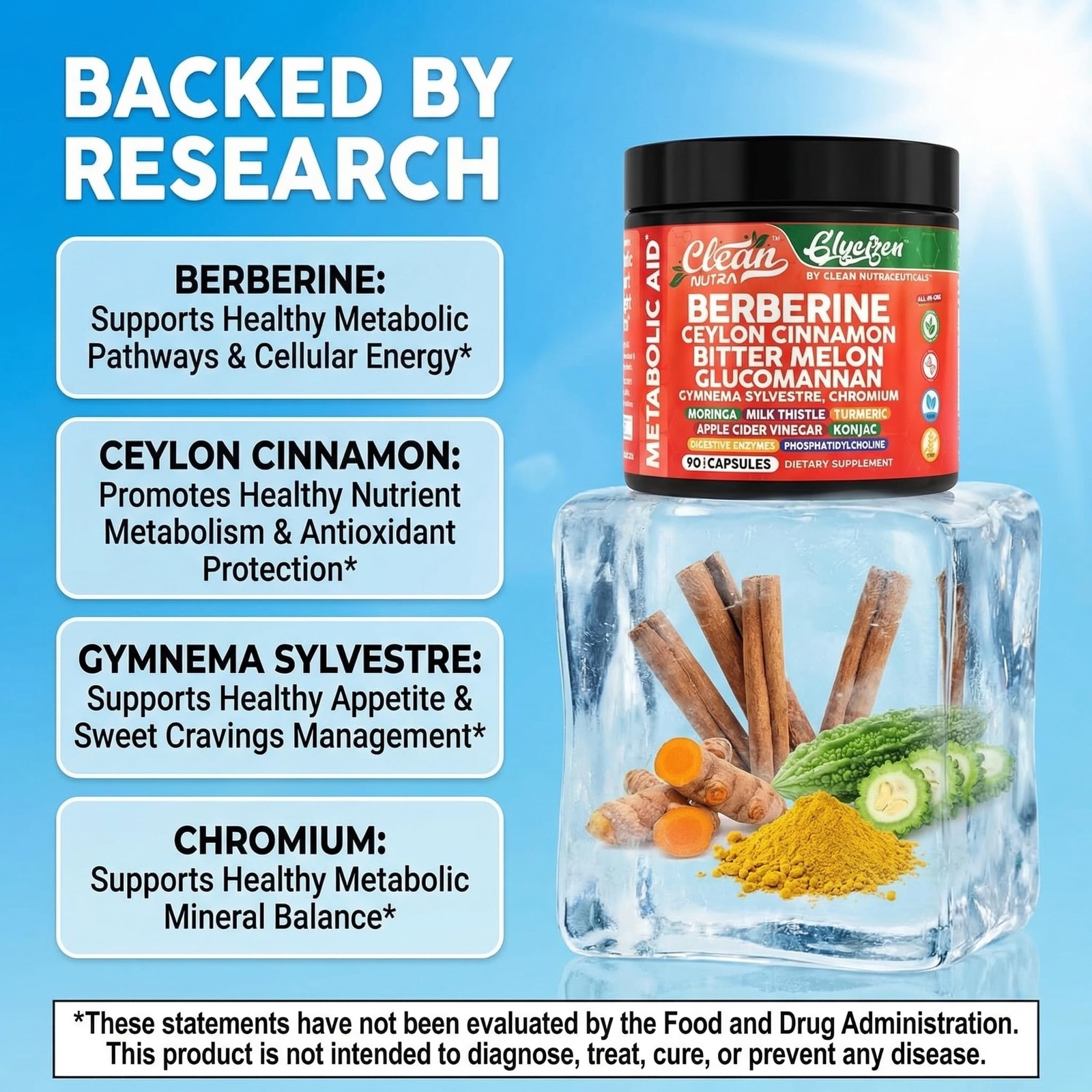 Clean Nutra Berberine and Ceylon Cinnamon Supplement 90 Count (Pack of 1)