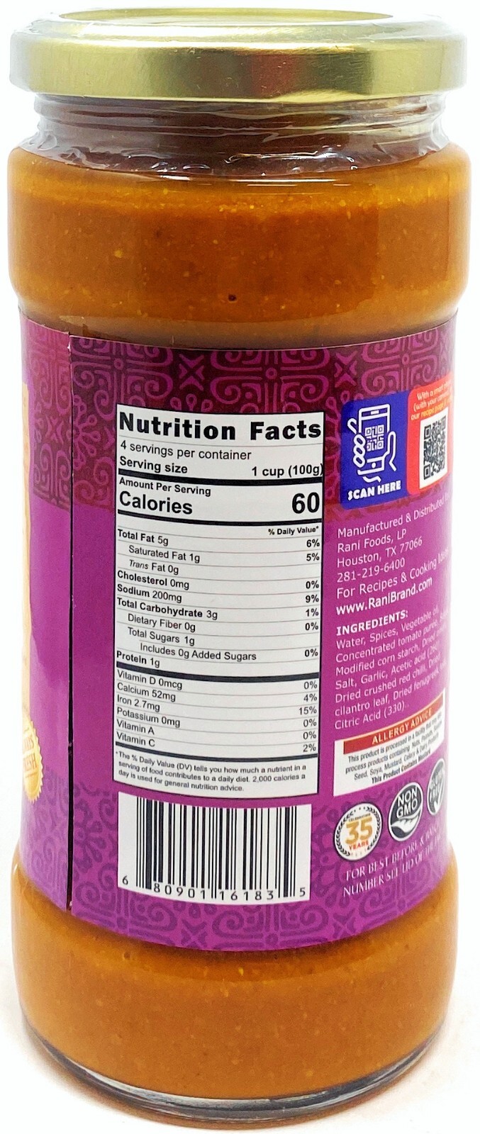 Rani Vindaloo Vegan Simmer Sauce (Spicy Tomato, Red Peppers & Spices)14oz (400g)