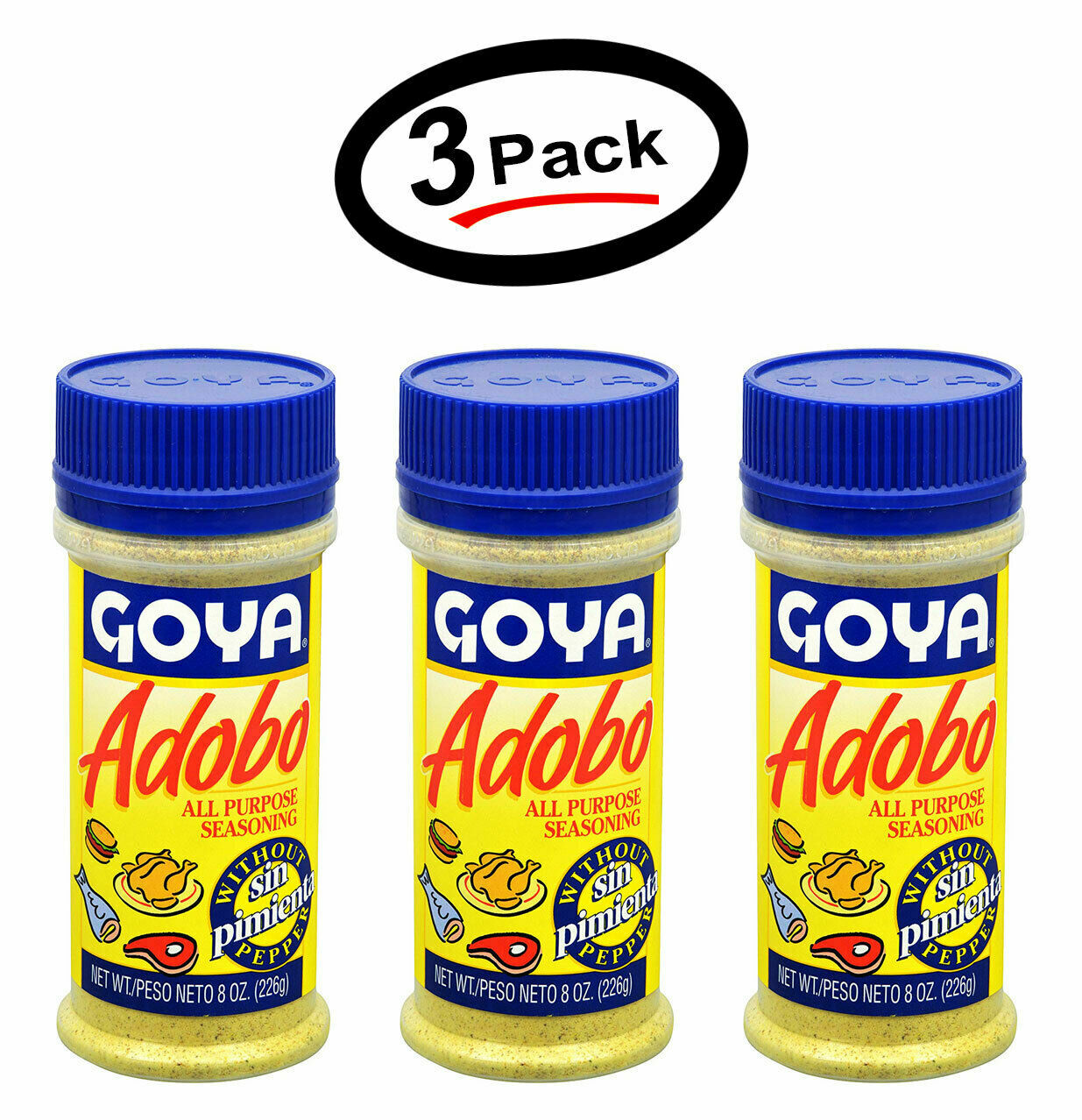3 Pack Goya Adobo All Purpose Seasoning Sin Pimienta-Without Pepper 8 oz (226g)