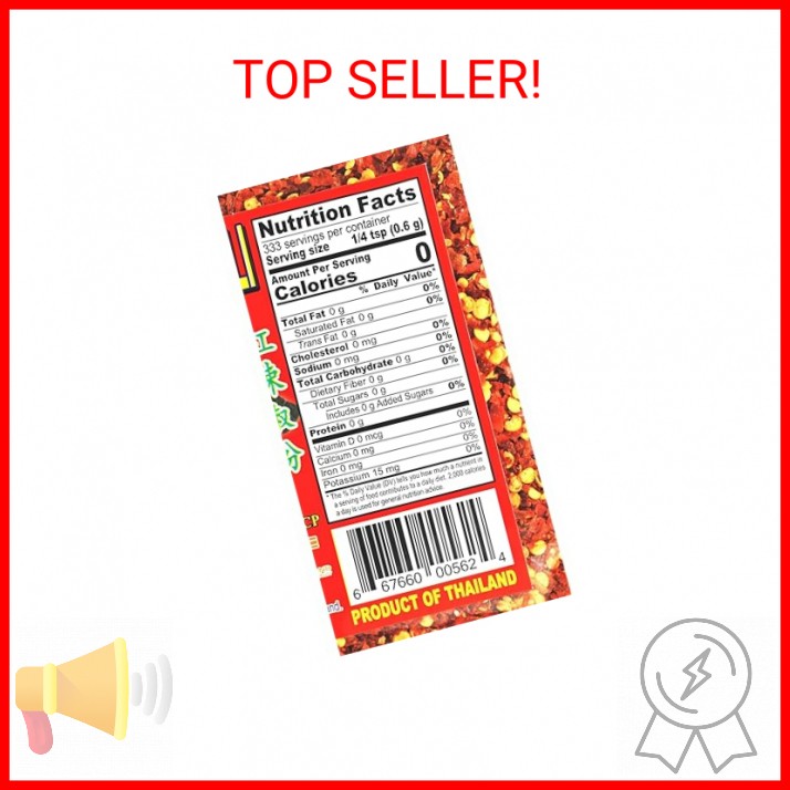 JHC Extra Hot Crushed Thai Chili Pepper, Spicy Pepper Flakes, 7 Ounce / 200gram,