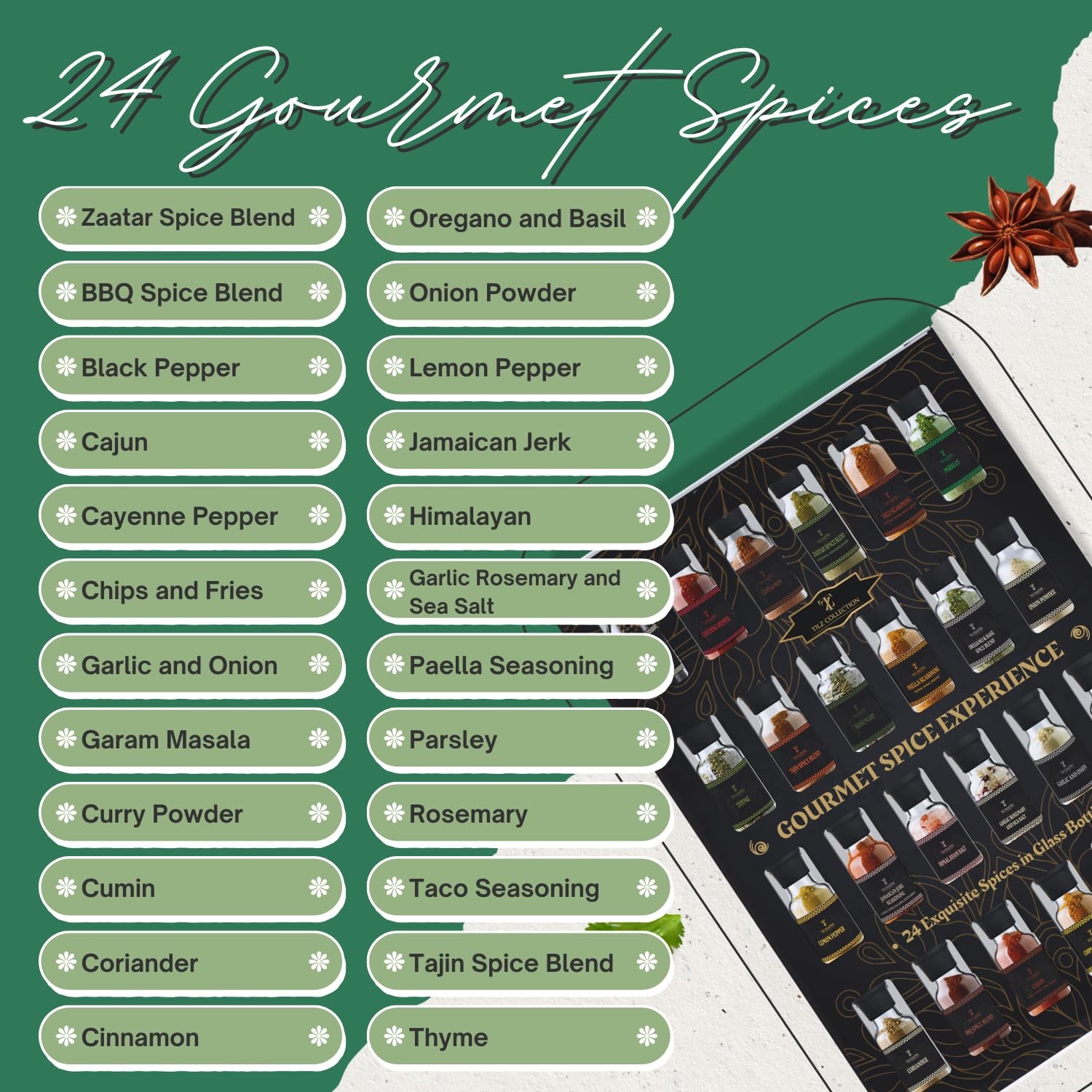 24 Gourmet Spice Collection for Cooking, Grilling, Rubs, and Herbs