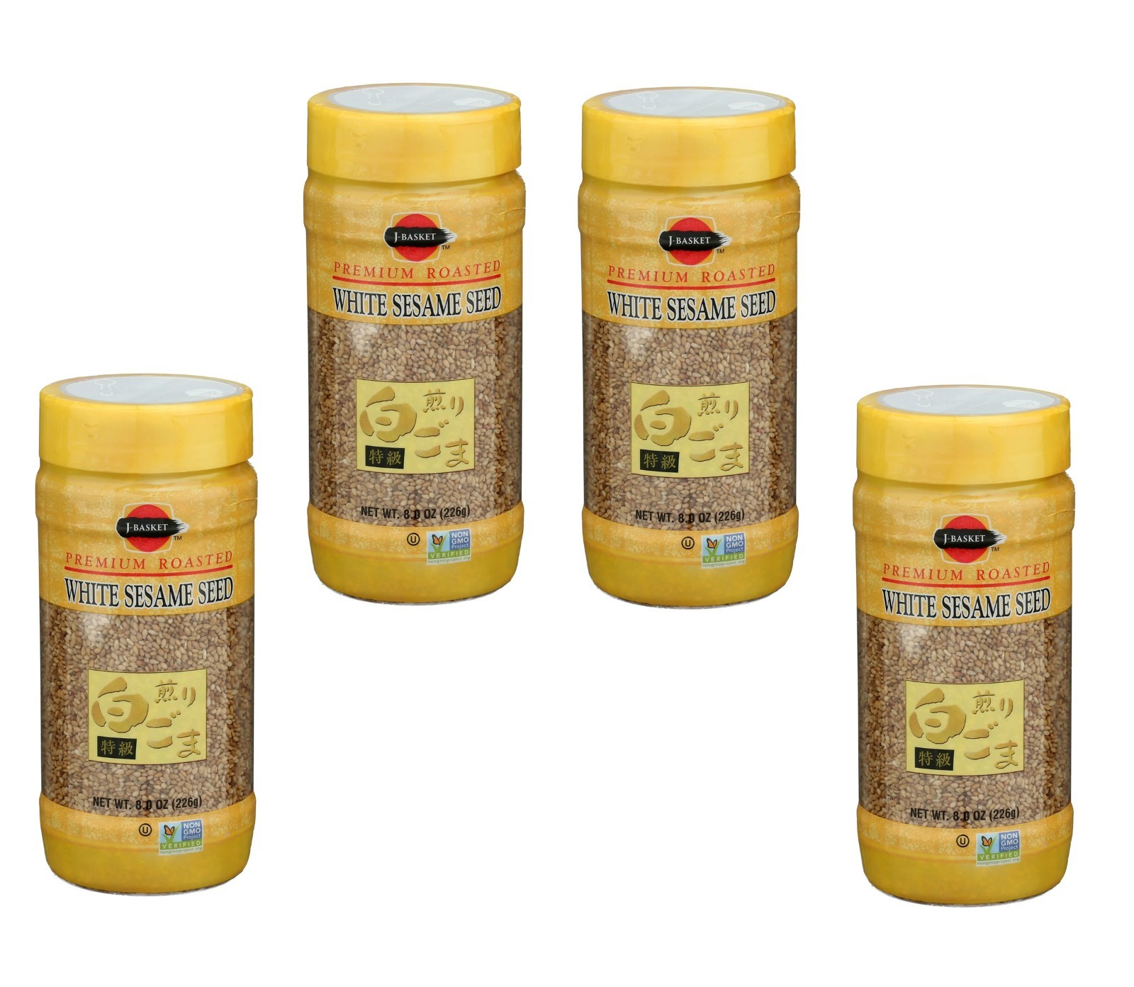 4 Pack J-Basket Premium Roasted White Sesame Seeds Size 8 oz Non-GMO Whole Asian
