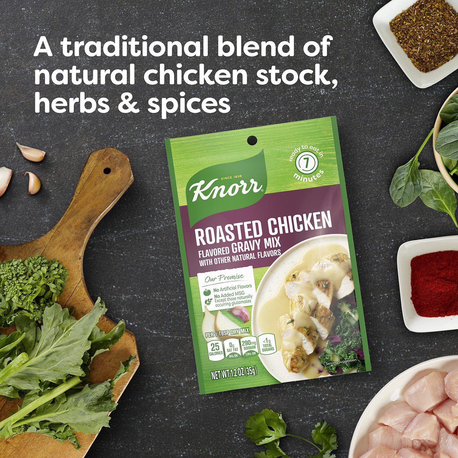 Knorr Roasted Chicken Gravy Mix 1.2oz Quick Easy No MSG Pantry Essential
