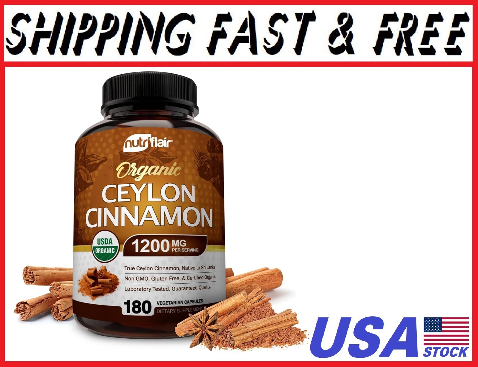 NutriFlair Organic Ceylon Cinnamon (100% Certified Organic Ceylon Cinnamon) 1200