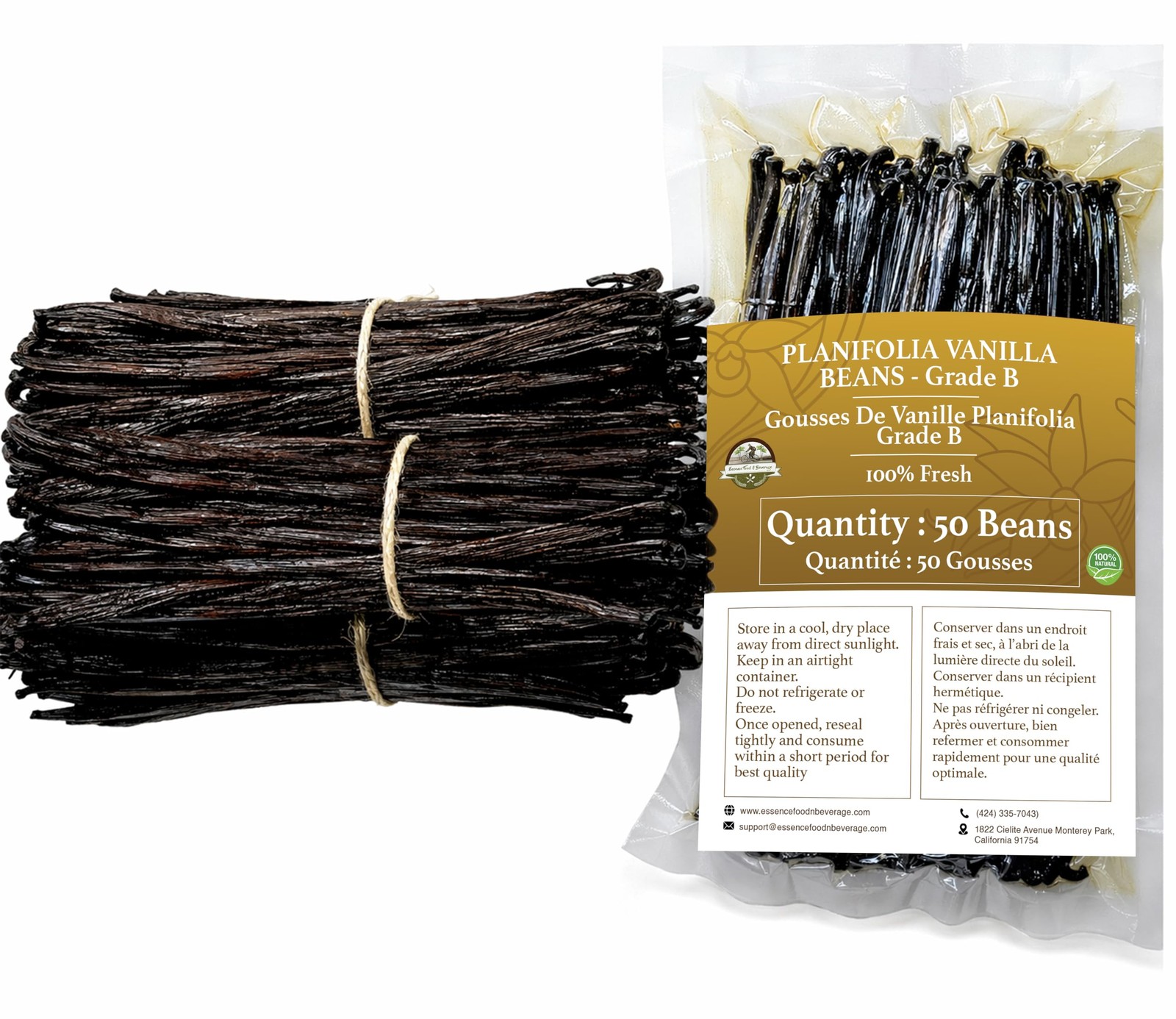 50 Vanilla Beans Grade B for Making Vanilla Extract, Vanilla Beans Bulk for Extr