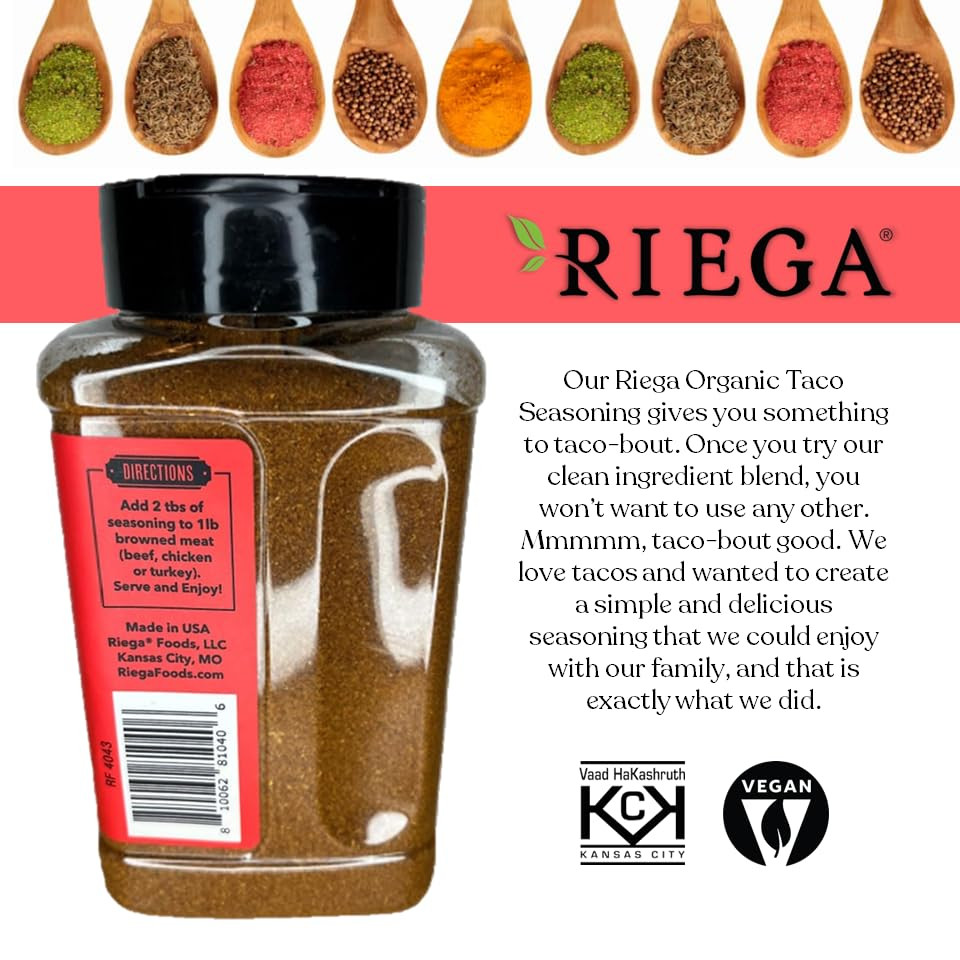 Riega Taco Seasoning, Organic Mexican Spice Blend for Tex Mex Beef, Chicken, Veg