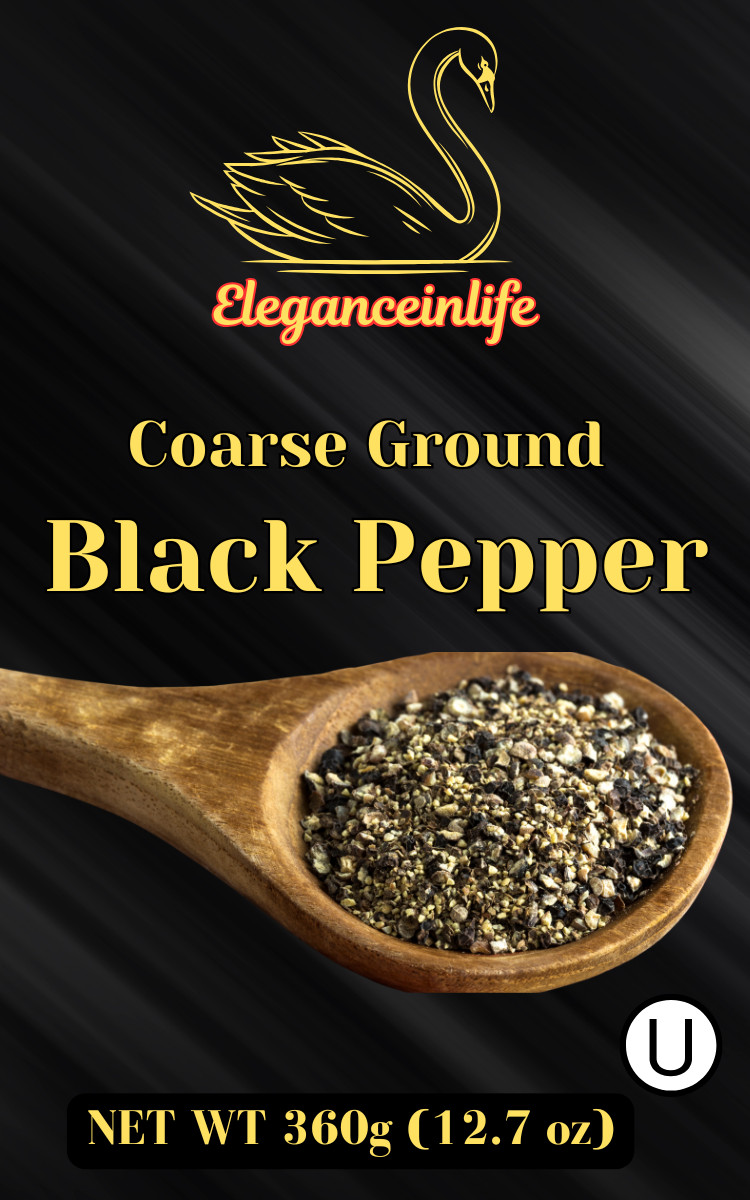 Eleganceinlife Coarse Ground Black Pepper, 12.7 oz (360g) – Packed in USA