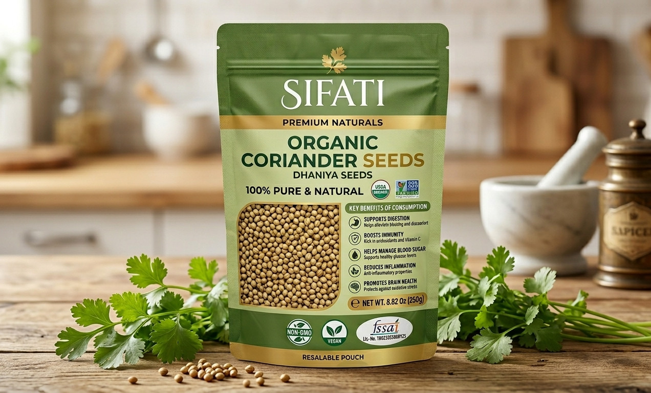 Organic Coriander Seeds 8.82 Oz for Cooking- SIFATI Natural Garam Masala