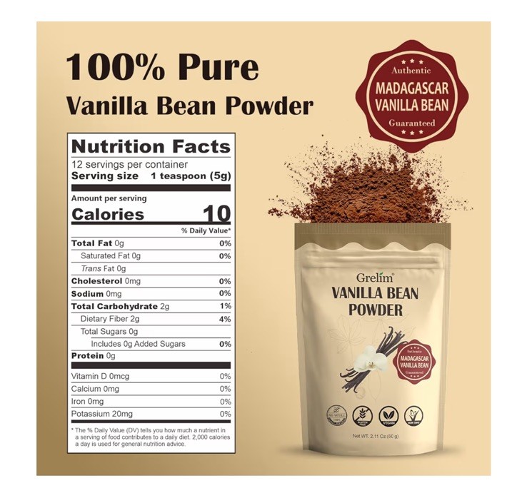 3 Packs Of Grelim 100% Pure Ground Madagascar Vanilla Bean Powder 2.11 Oz