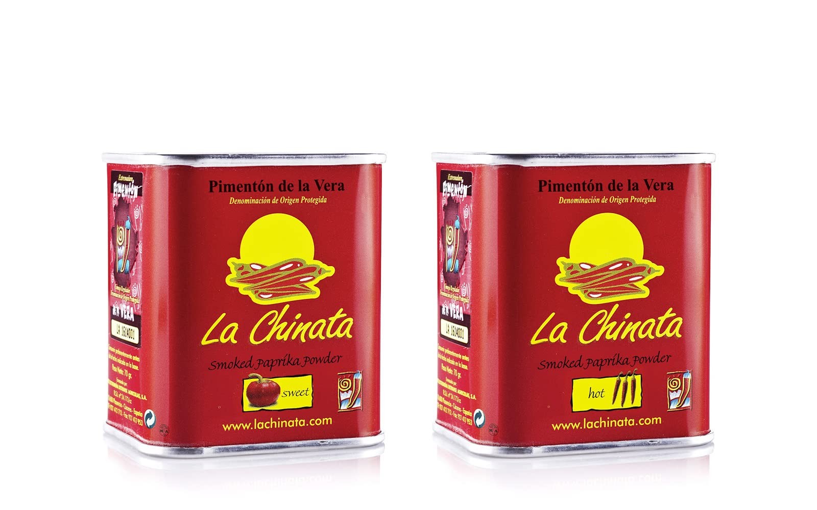 . Smoked Paprika Powder. Pack of 2 tins (1 Sweet, 1 Hot). 70g (2.47oz) each.