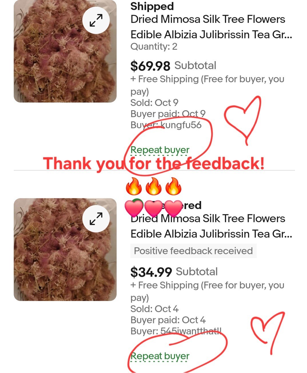 Dried Silk Mimosa Tree Fragarant Pink Flowers Tea Tincture Albizia Julibrissin