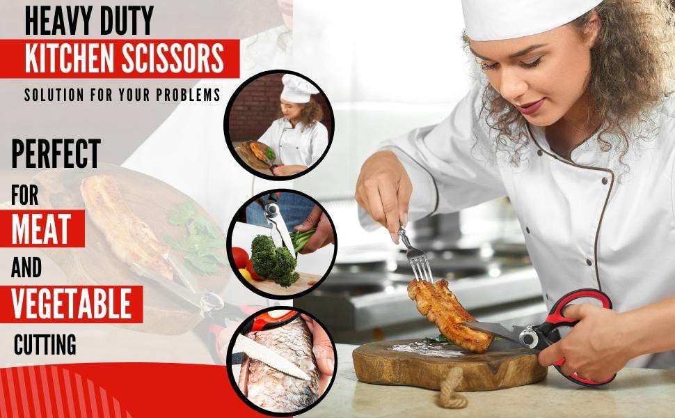 Kitchen Scissors Stainless Steel Sharp Blades with Cushioned Soft TPR Grip for