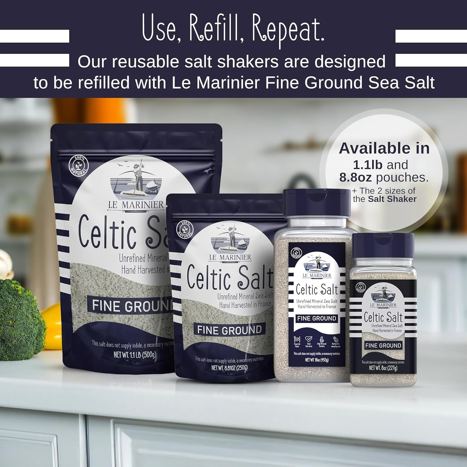 Celtic Salt Organic Fine Ground, 1 lb – 16oz. Mineral Rich 100% Natural and