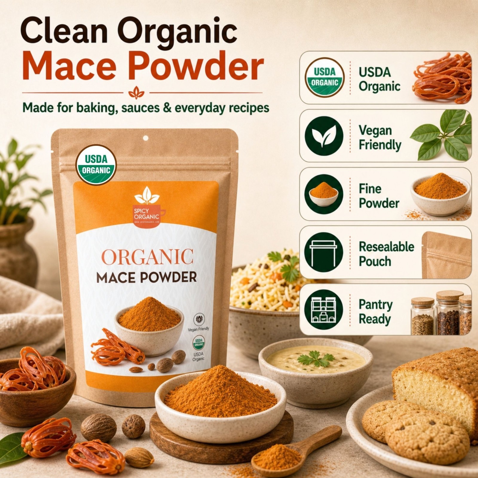 Spicy Organic Mace Ground Powder 2 oz | USDA Organic