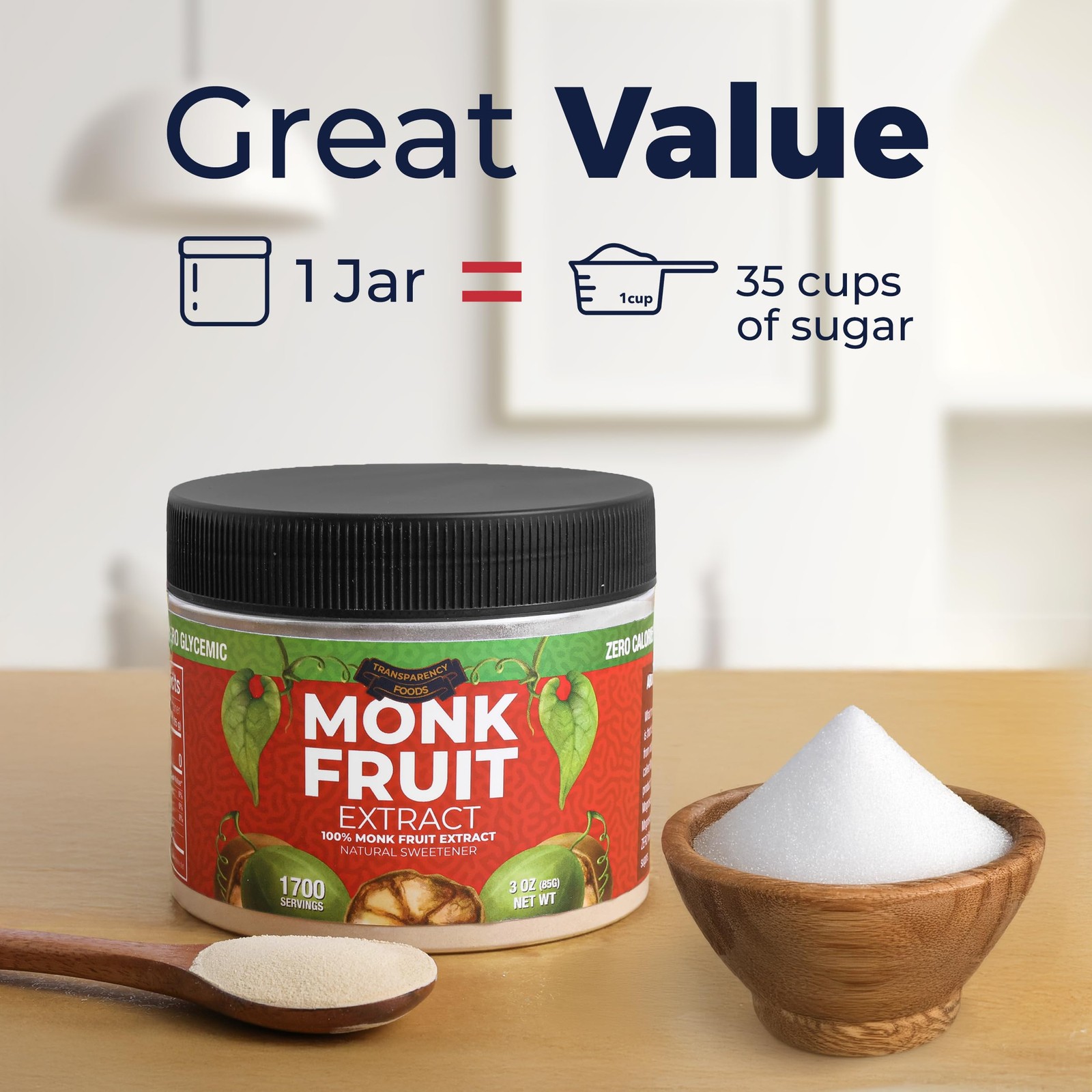 100% Monk Fruit Extract (90X Sweeter Than Sugar) Monk Fruit Sweetener No Eryt…
