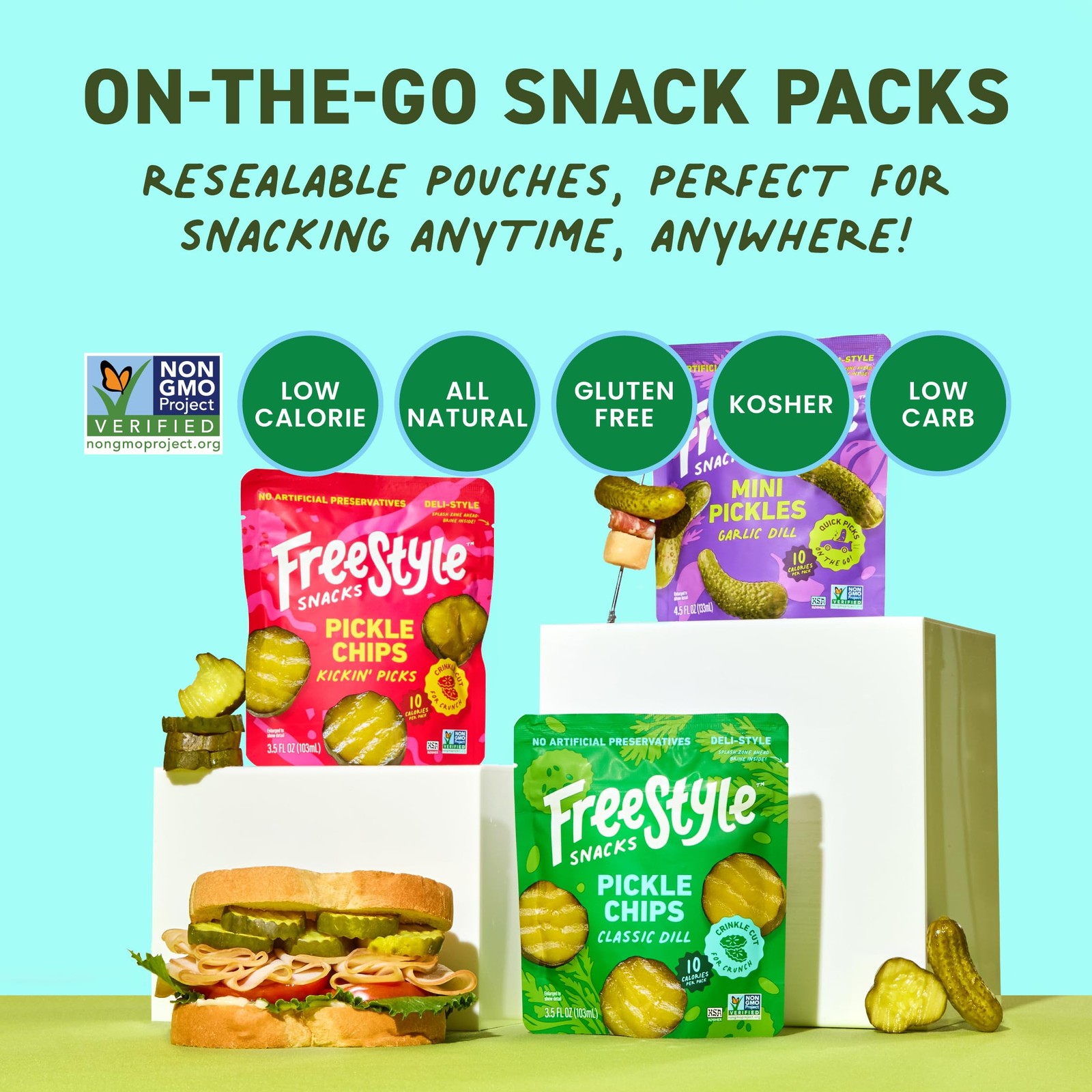 Pickle Variety Snack Packs 3 Flavors of All Natural, FreshPacked DeliStyle P…