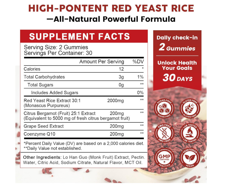 GONGOTA Red Yeast Rice 2,000mg with CoQ10 Gummies = 2pack of 60gummies