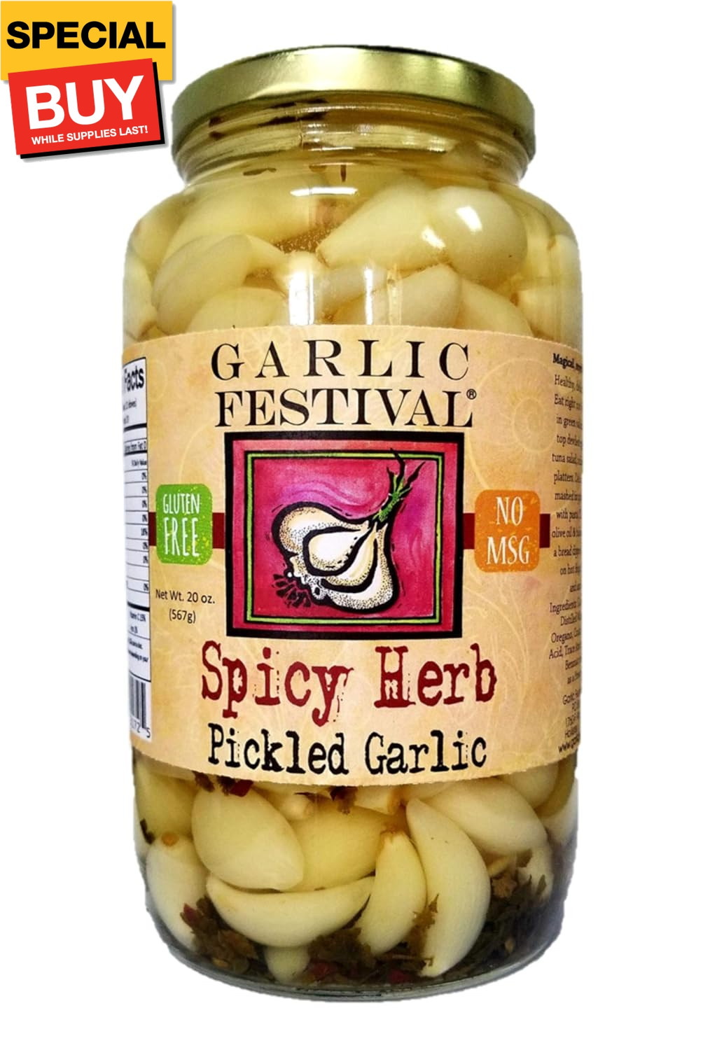 Foods Spicy Herb Pickled Garlic Cloves in a Jar – Freshly Made – Subtly Infused,