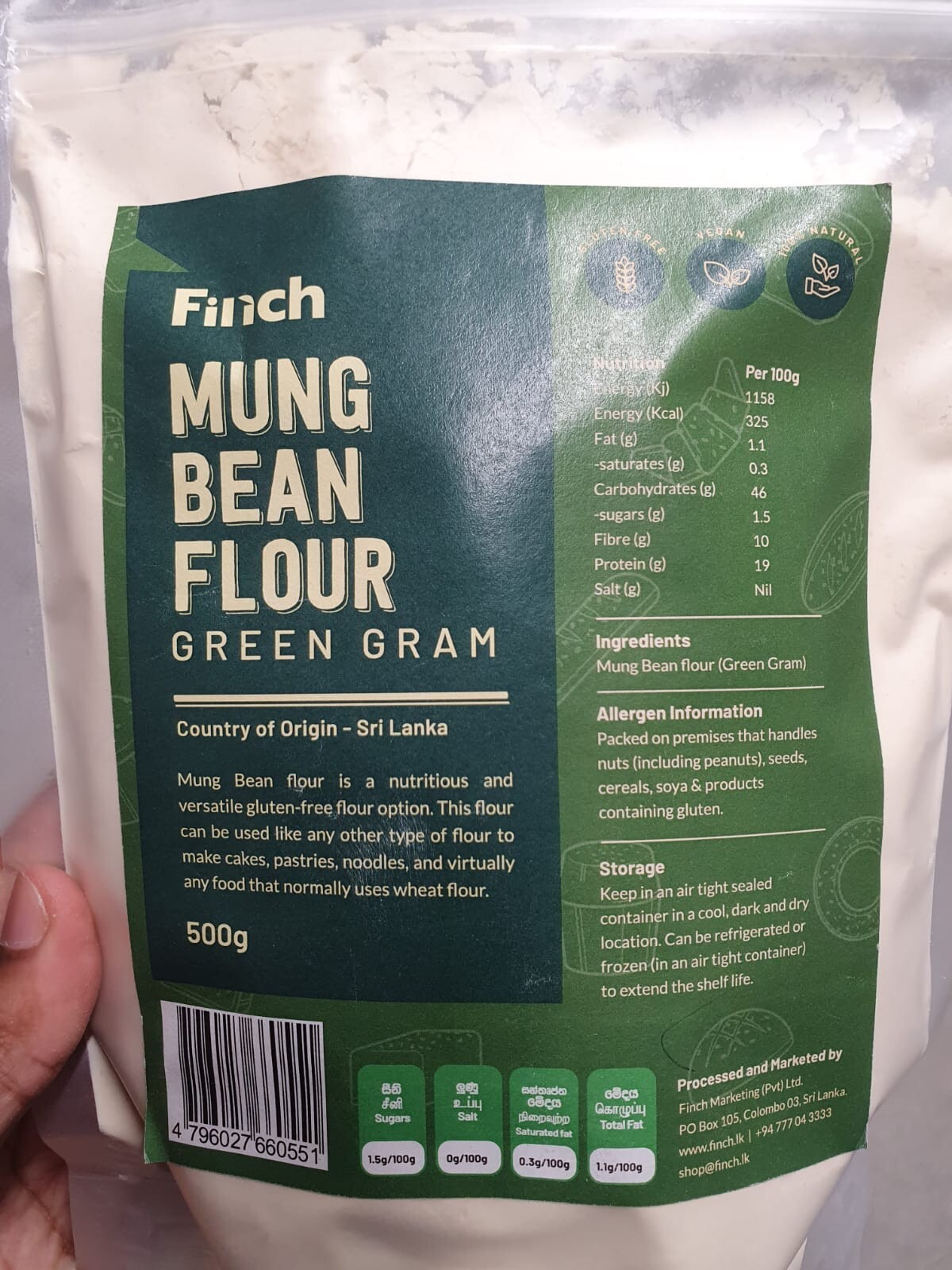 100% Fresh Organic Green Gram Flour (Mung Bean) 500g Sri Lankan Quality New