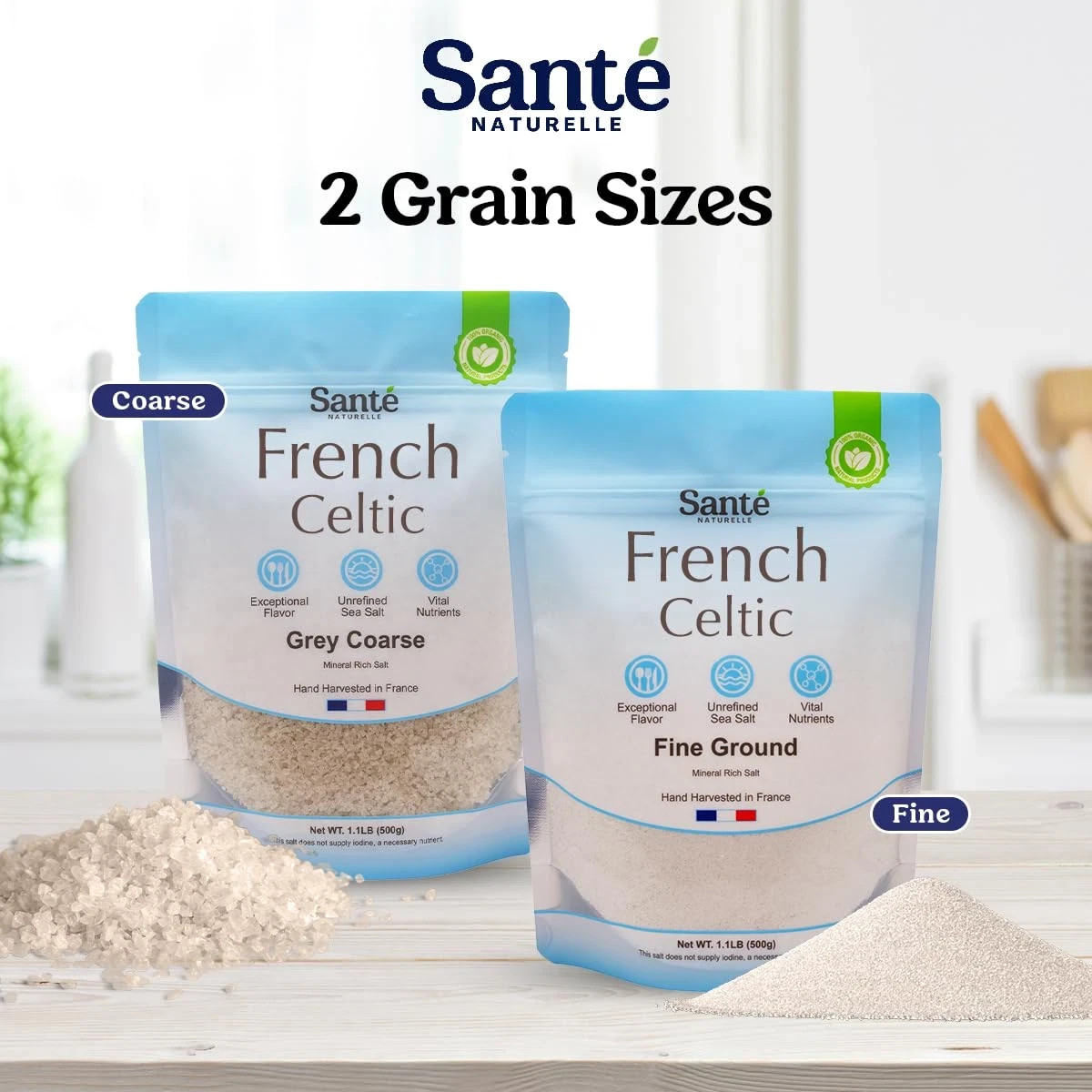 Sante Grey Coarse Sea Salt From the Celtic Sea – 1.1lb (18oz) Unrefined French S