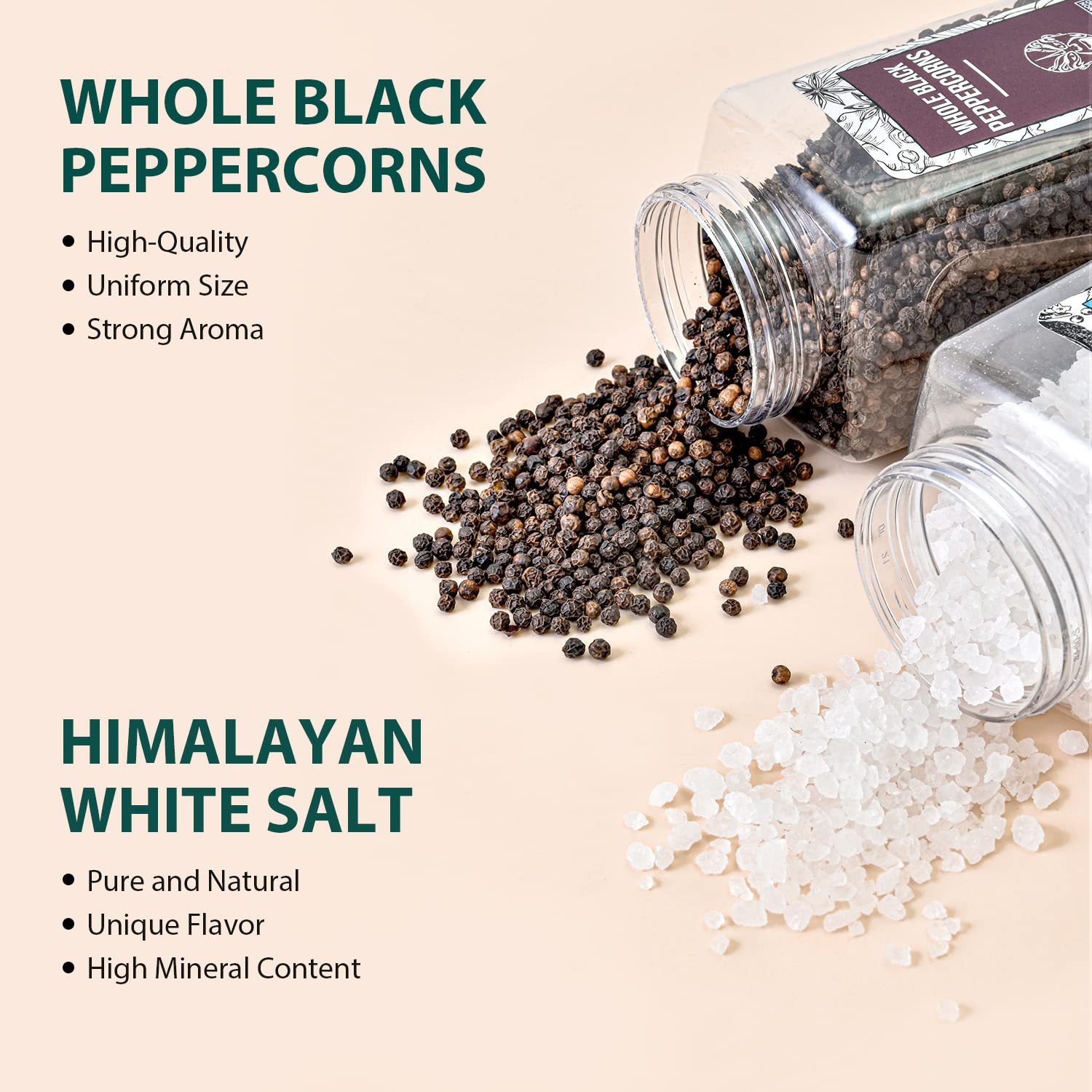 Himalayan Sea Salt, 39 oz (2.4 lb) + Whole Black Peppercorns, 18oz (1.1 lb) W…