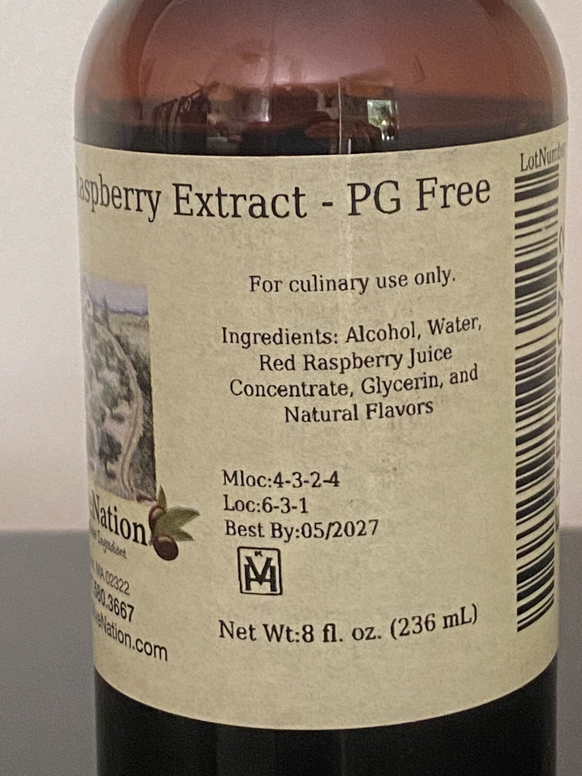 OliveNation Red Raspberry Extract PG Free 8 oz Culinary use Only Best By 05/27