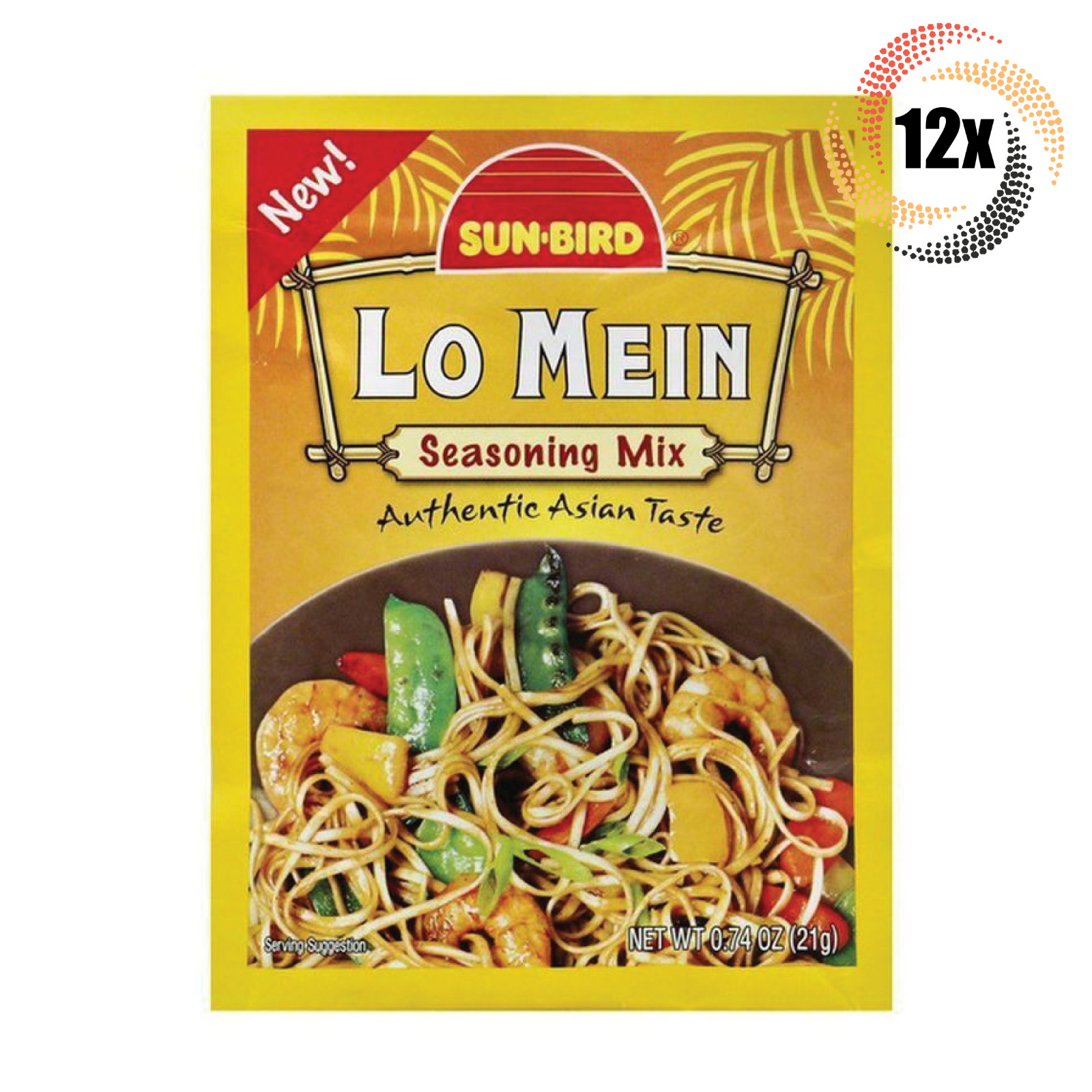 12x Packets Sun Bird Lo Mein Seasoning Mix | Authentic Asian Taste | .74oz