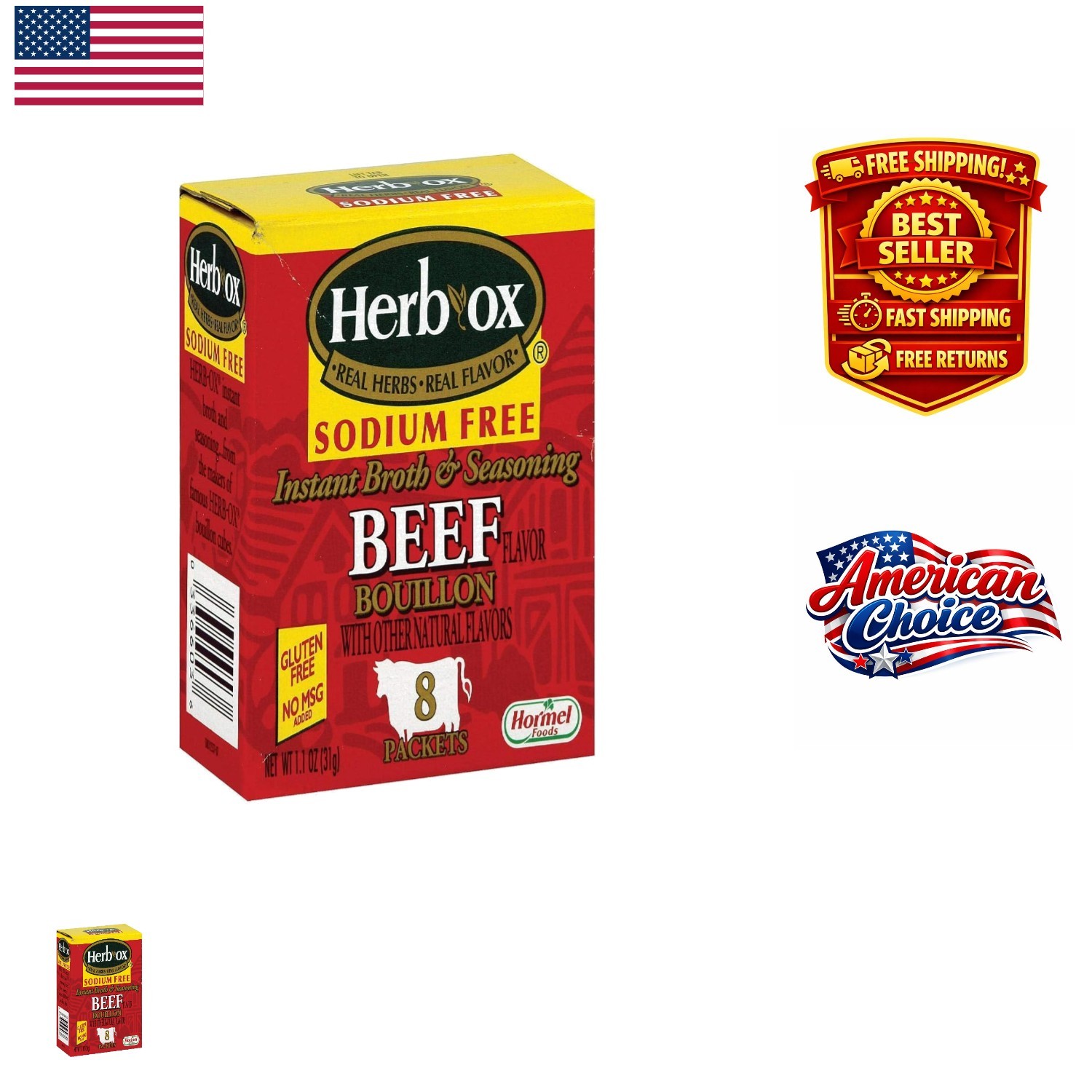 Sodium-Free Instant Beef Bouillon Packets – Gluten Free Flavor Enhancer 1.1oz