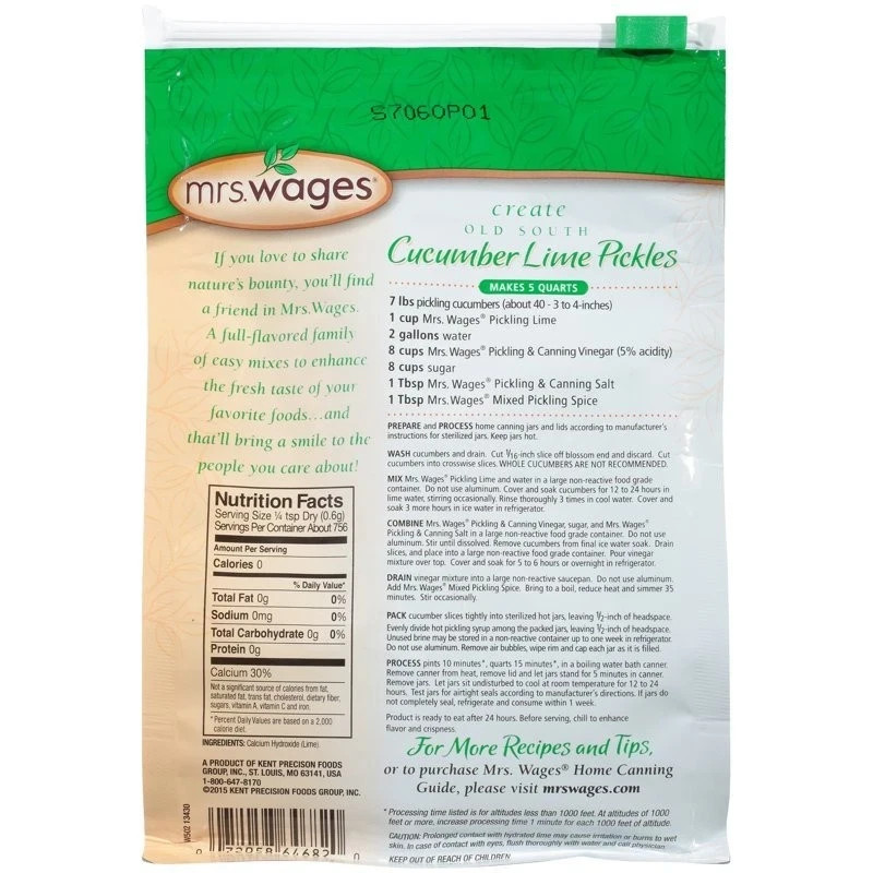 Mrs. Wages Pickling Lime | Easy-to-Make | 1 lb Resealable Bag