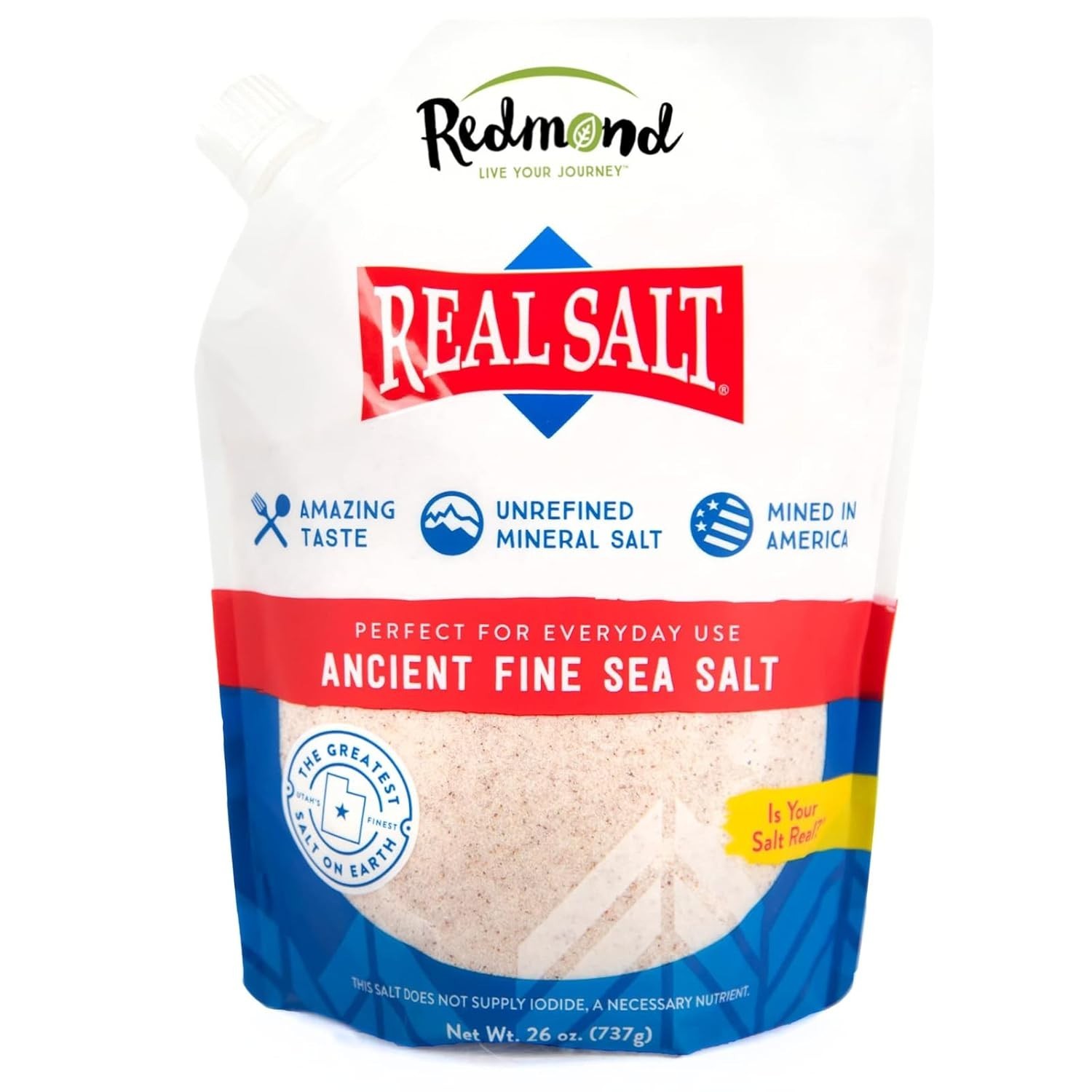 REDMOND Real Sea Salt – Natural Unrefined Gluten Free Fine 26 Ounce Pouch 1 Pack