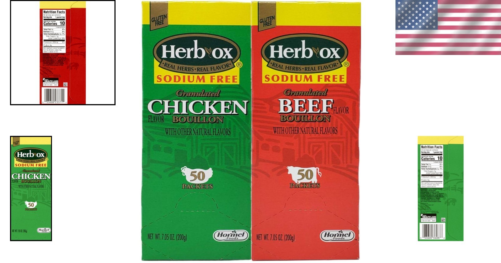 Herb-Ox Low Sodium Bouillon Packets, Beef & Chicken, 100 Ct`