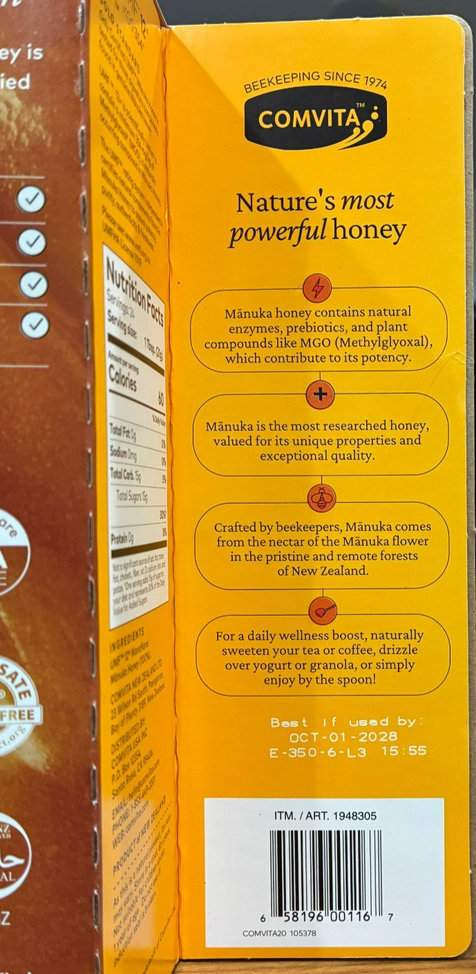 Comvita New Zealand Manuka Honey Certified UMF 12+ MGO 354+ 17.6oz Exp Oct. 2028