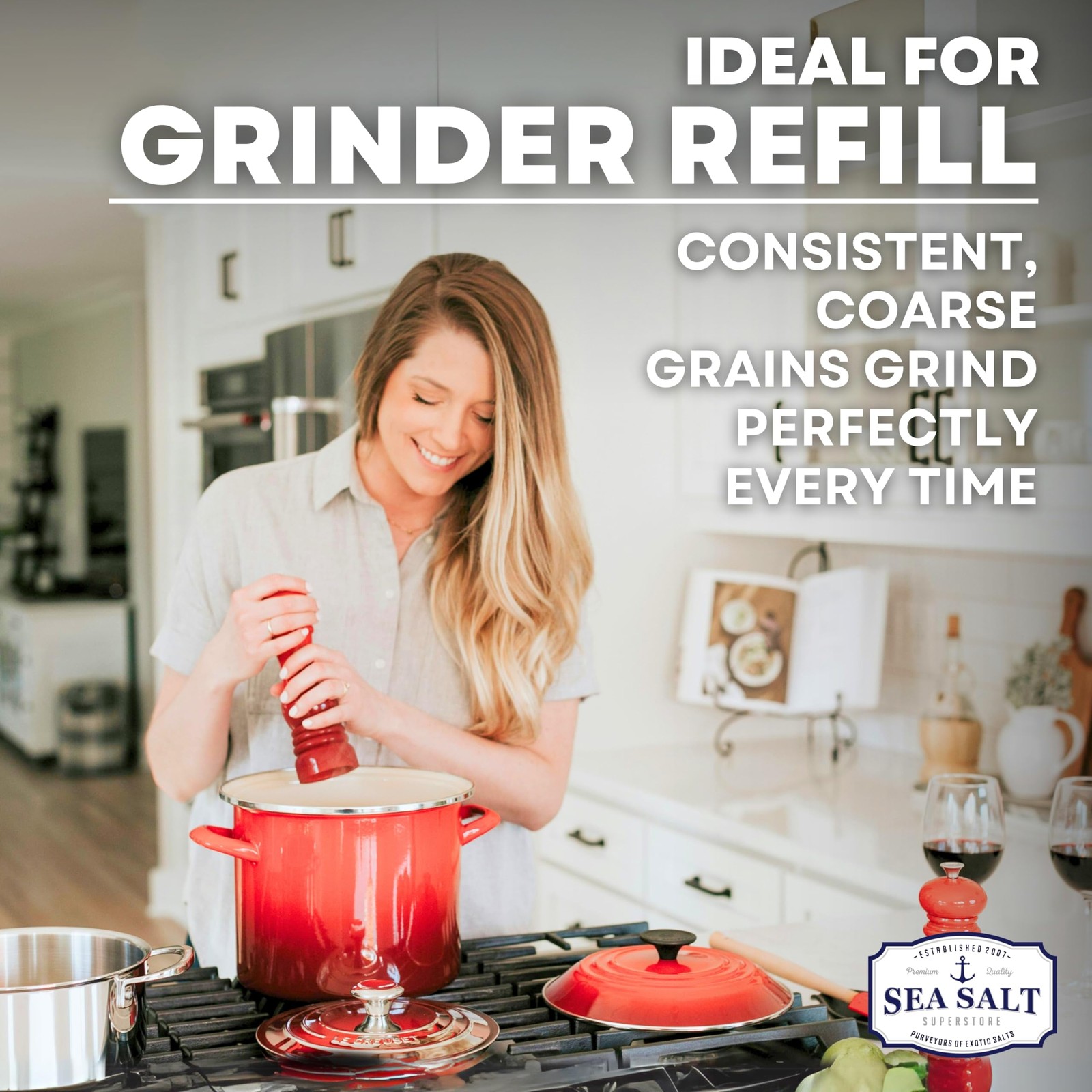 Coarse Sea Salt for Grinder Refill, Coarse Grain Kosher, Non-Iodized Unrefined B