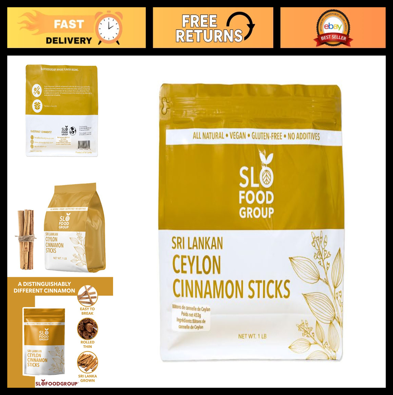 Pure Ceylon Cinnamon Sticks 1 lb – 5 Inch Quills – True Cinnamon Spice from Sri