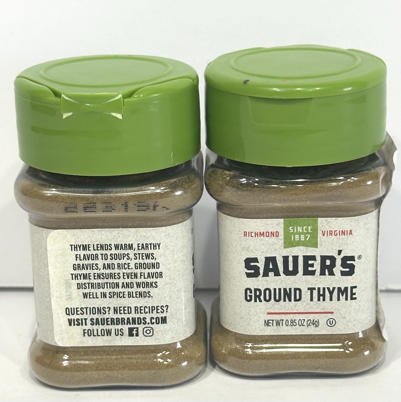 Sauer’s Grill Seasoning Ground Thyme Spice 0.85 oz (2 Pack), New & Sealed