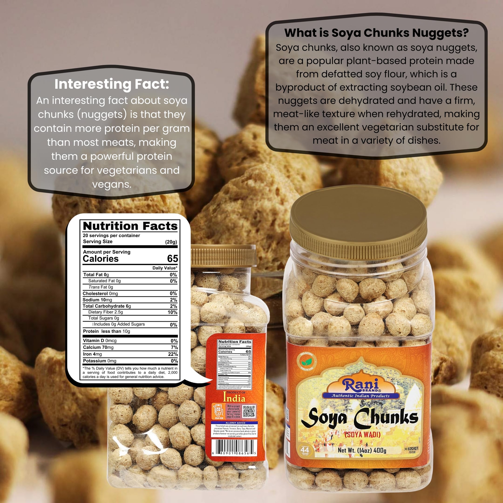 Rani Soya Chunks Nuggets (High Protien) Vadi 14oz (400g)