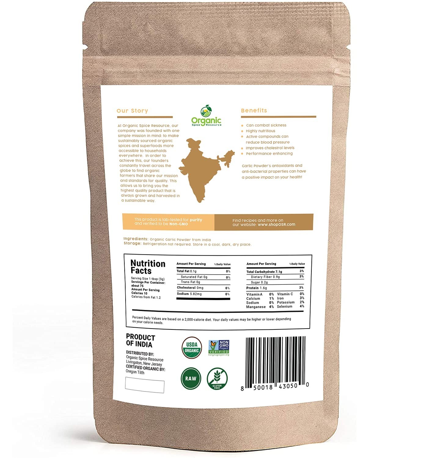 Organic Garlic Powder 8 oz (226g)Non-GMO 100% Raw and Natural