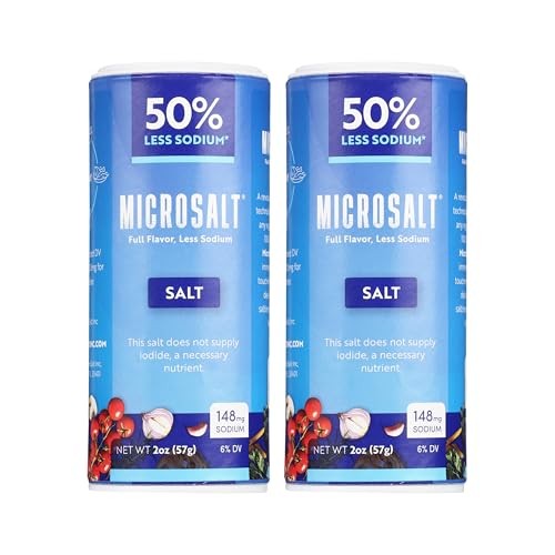 Microsalt 50% Less Sodium Salt, Regular Salt Substitute, 2 Ounce (Pack of 2)