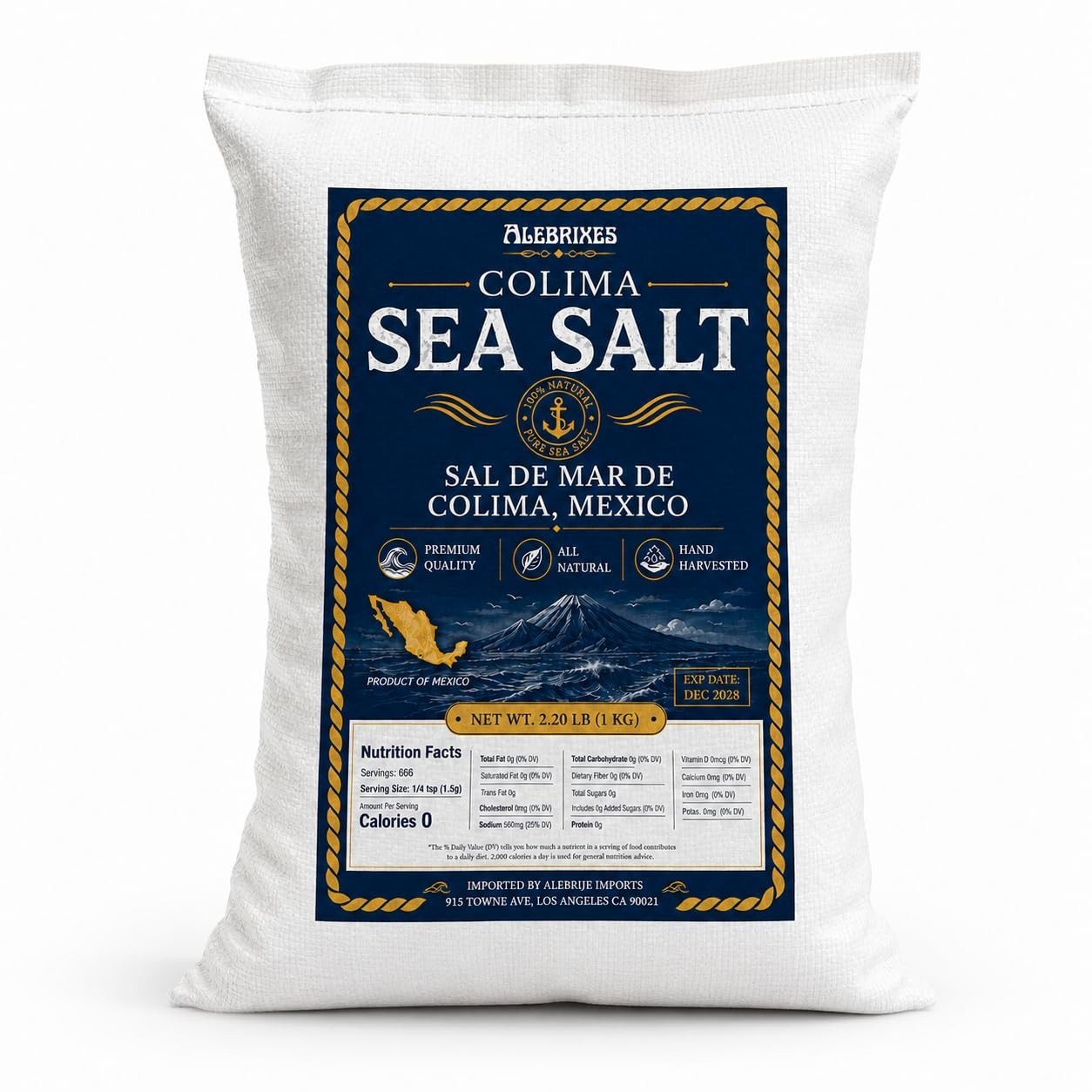 Premium Colima Sea Salt 2.20 Lb | 100% Natural, Unrefined Sea Salt | Gourmet Coo