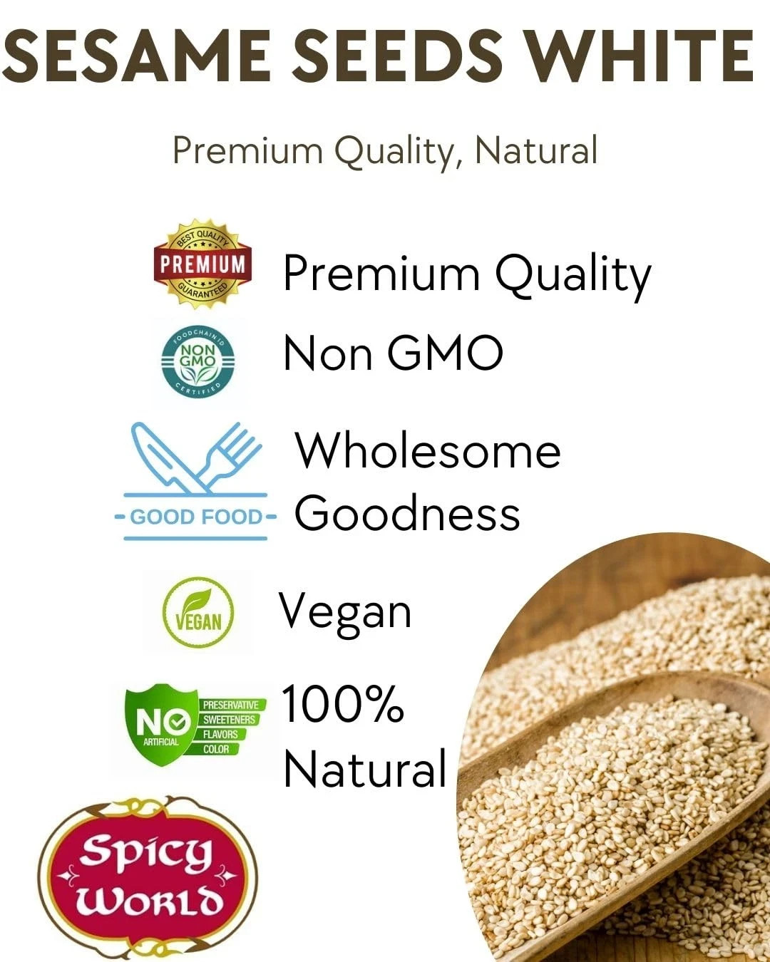 White Sesame Seeds 3 LB Bag – Natural, Raw, Hulled, Non-Gmo, Bulk Resealable Bag