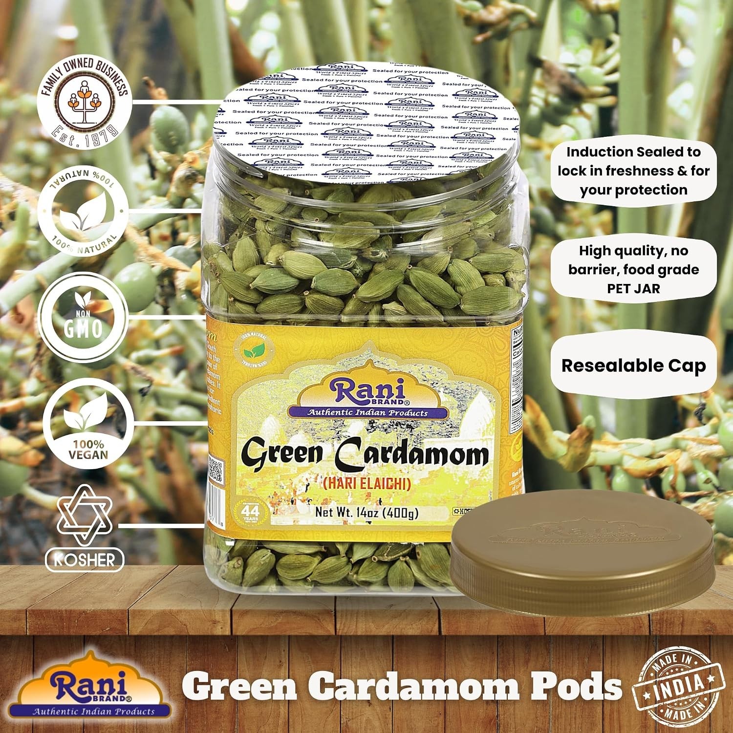 Rani Green Cardamom Pods 14oz PET Jar