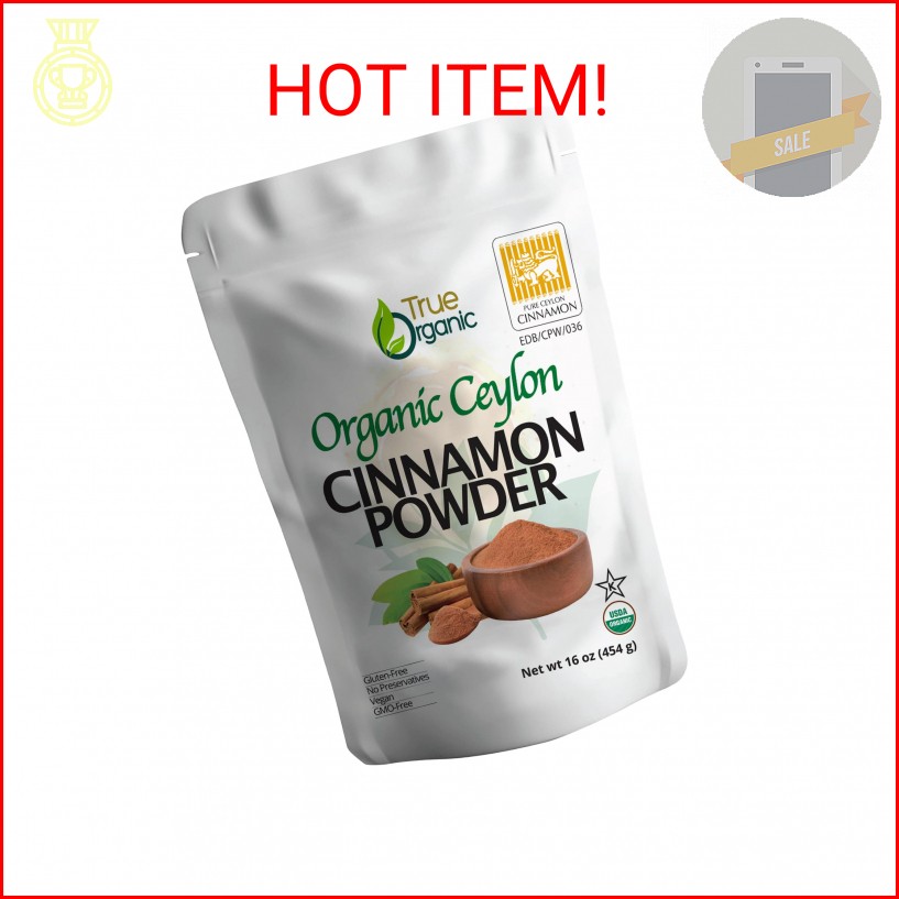 True Organic Pure Ceylon Cinnamon Powder, 1 lb, Premium Grade, Gluten Free, USDA