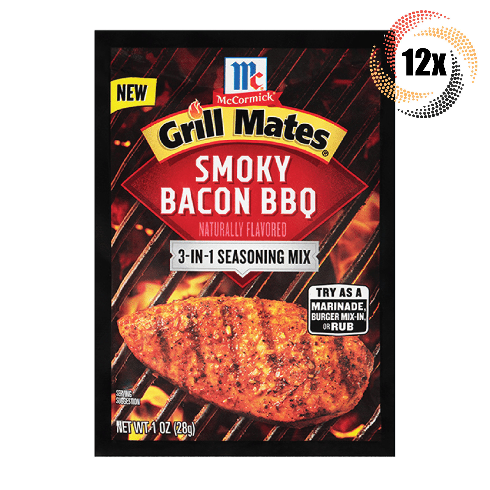 Full Box 12x Packets McCormick Grill Mates Smoky Bacon BBQ Flavor Marinade | 1oz