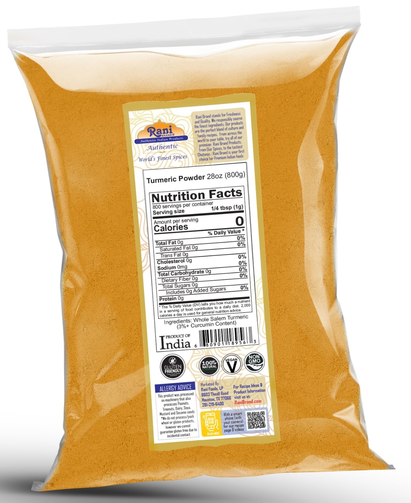 Rani Turmeric (Haldi) Root Powder Spice, (High Curcumin Content) 28oz (800g)