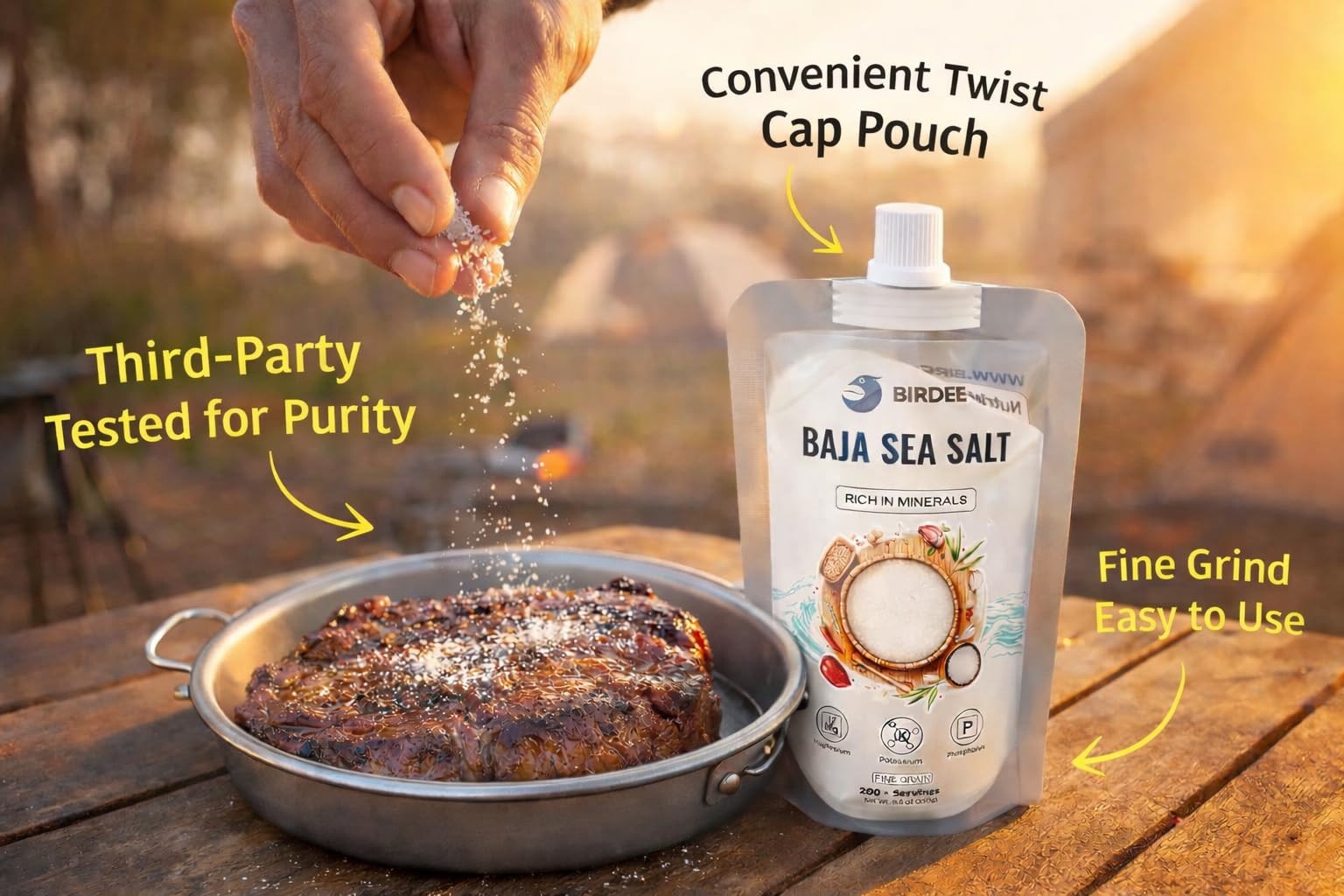 Baja Mineral Sea Salt, Fine Grain, 8.8 oz – Spout Pouch with Twist Cap, Unref…