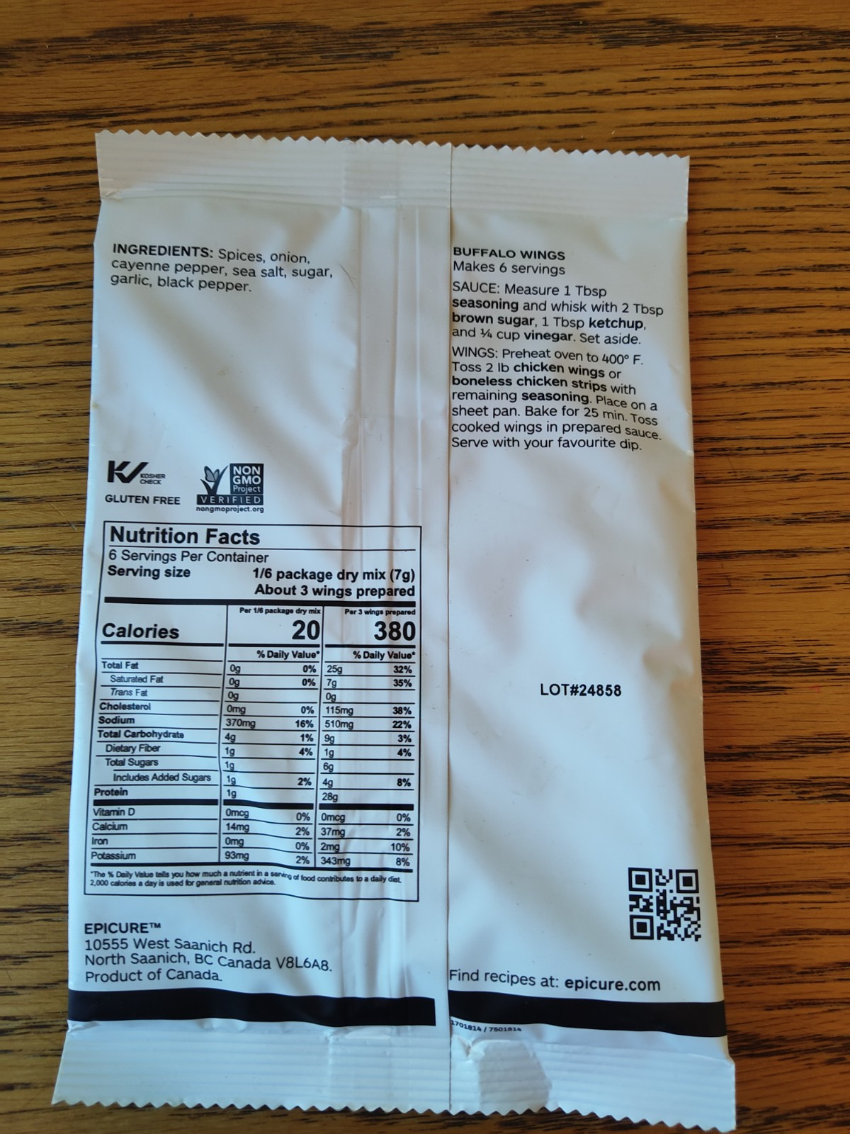 Epicure Buffalo Wings – One Seasoning Package
