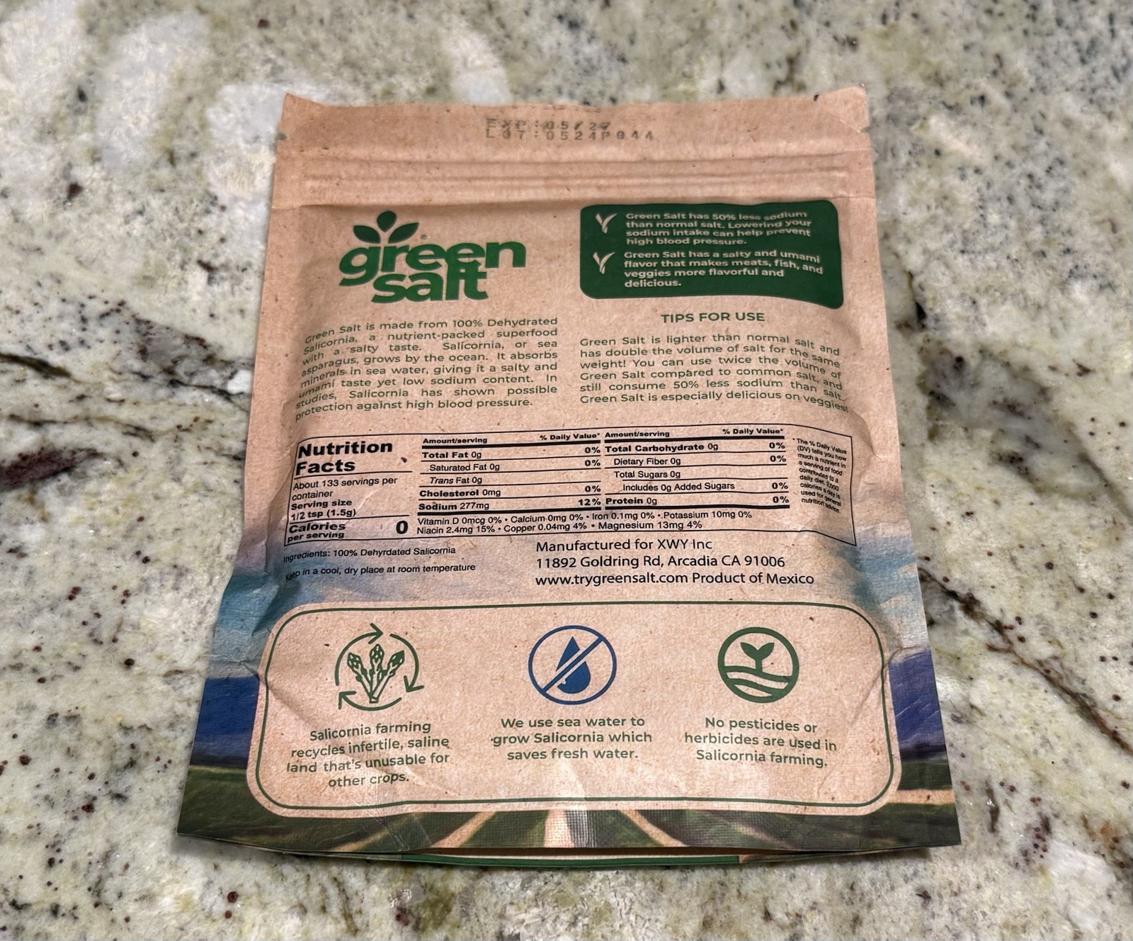 GREEN SALT Low Sodium Salt From Plants 100% Dehydrated Salicornia 7.05 Oz 200 g