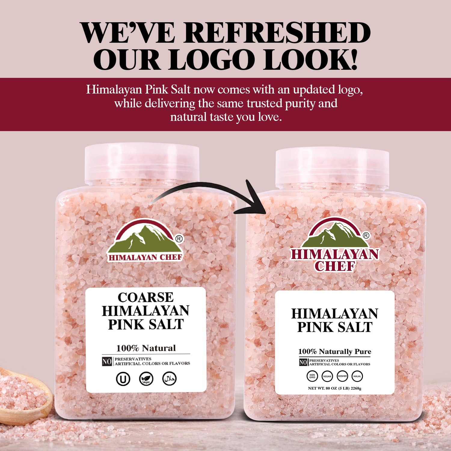 Himalayan Chef Pink Himalayan Salt Coarse Grain, 5 Lbs Plastic Jar – Pure